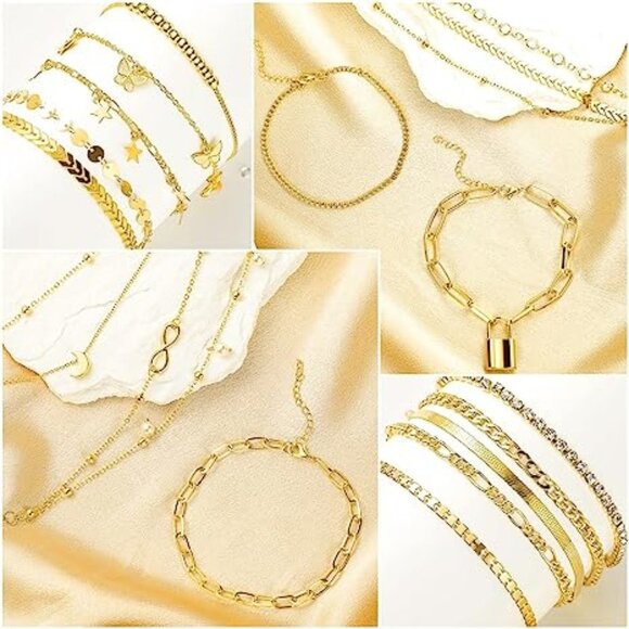 4 Summer Ankle Bracelets for Women Gold Anklets Layered Anklet Girls Adjustable - Picture 6 of 8